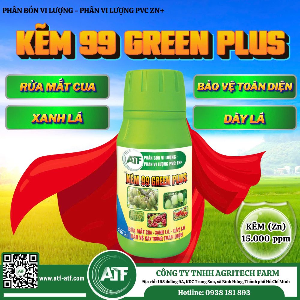 KẼM 99 GREEN PLUS (ZN+)/250ml – Rửa mắt cua, xanh lá, dày lá, bảo vệ cây trồng toàn diện